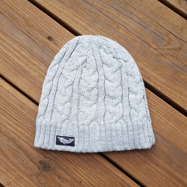 Cable Knit Native Narwhal Beanie (Stone Grey)