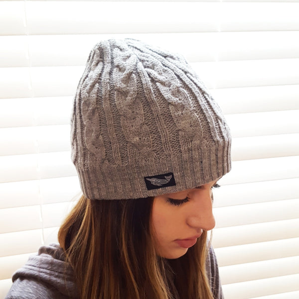 Cable Knit Native Narwhal Beanie (Stone Grey)